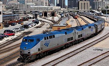 Amtrak train approaching Union Station in Chicago