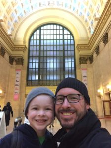Scott McGarvey and his son at Chicago Union Station